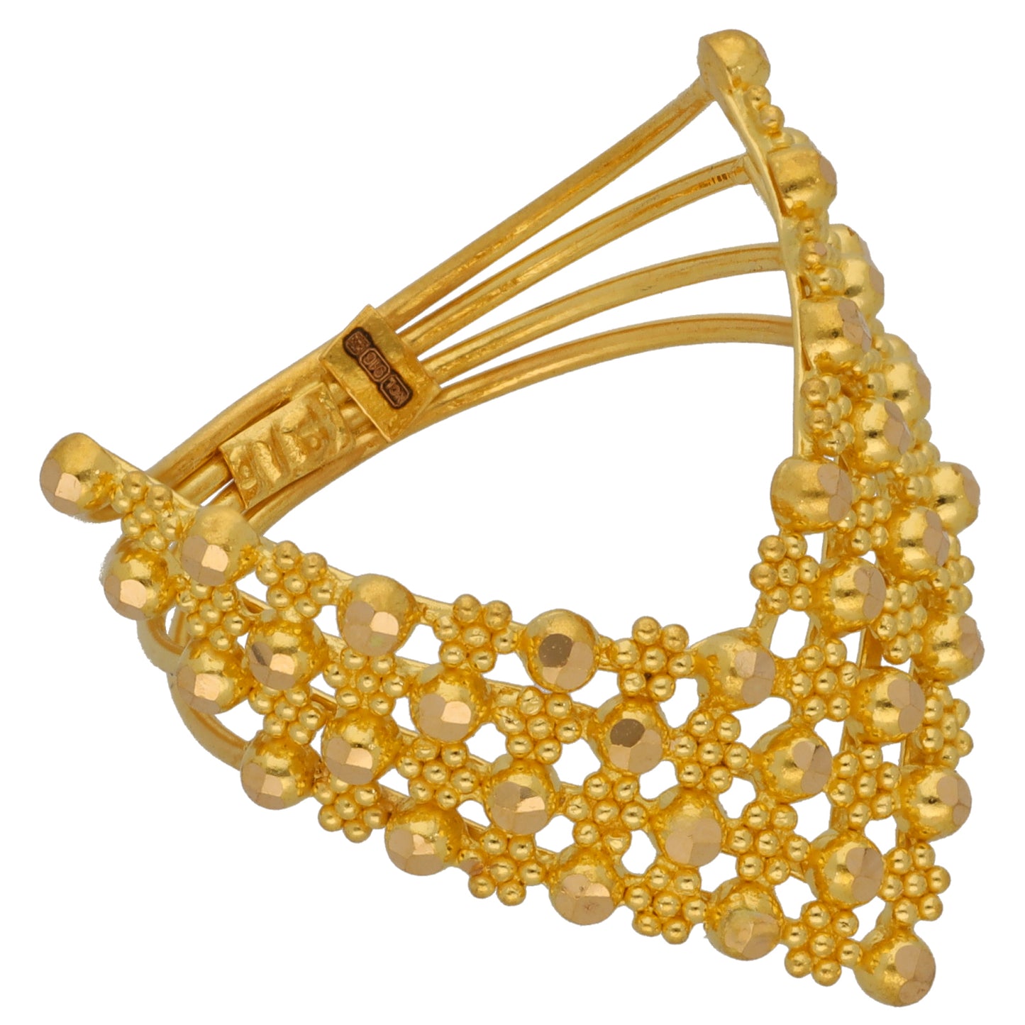 New 22ct Gold Bead Row V Ring