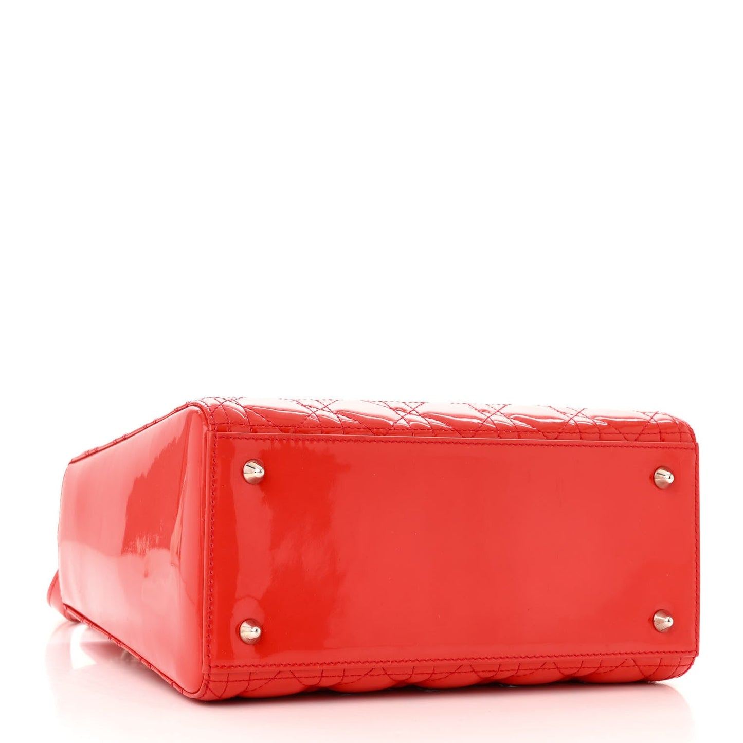 Christian Dior Patent Lady Dior SHW Cannage Tote Leather Bag - Red