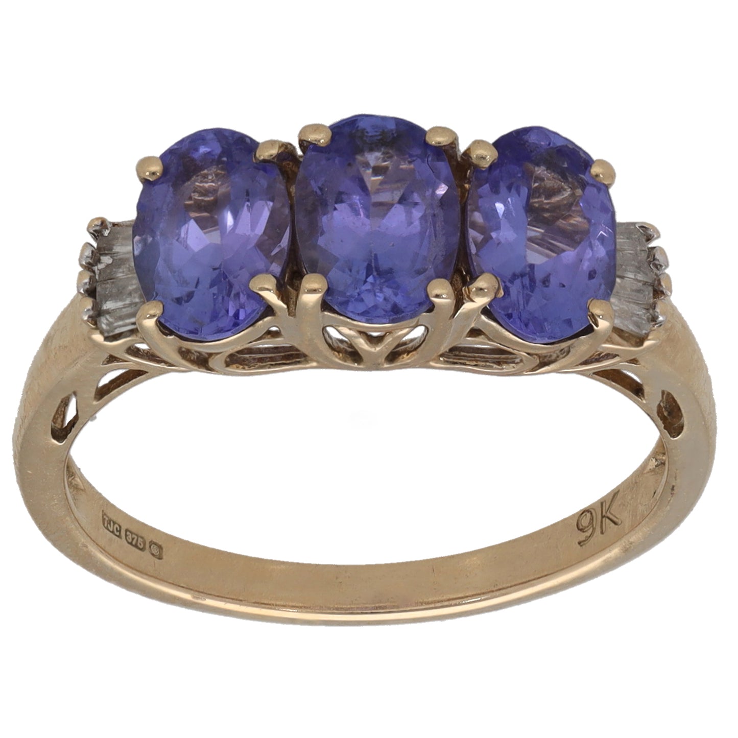 9ct Gold Tanzanite & 0.08ct Diamond Dress/Cocktail Ring Size L