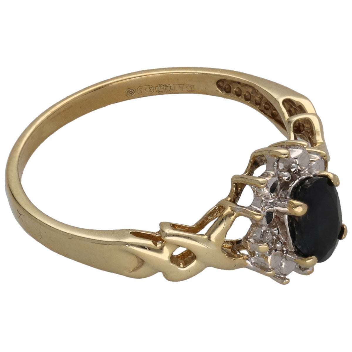 9ct Gold Sapphire & 0.02ct Diamond Cluster Ring Size N
