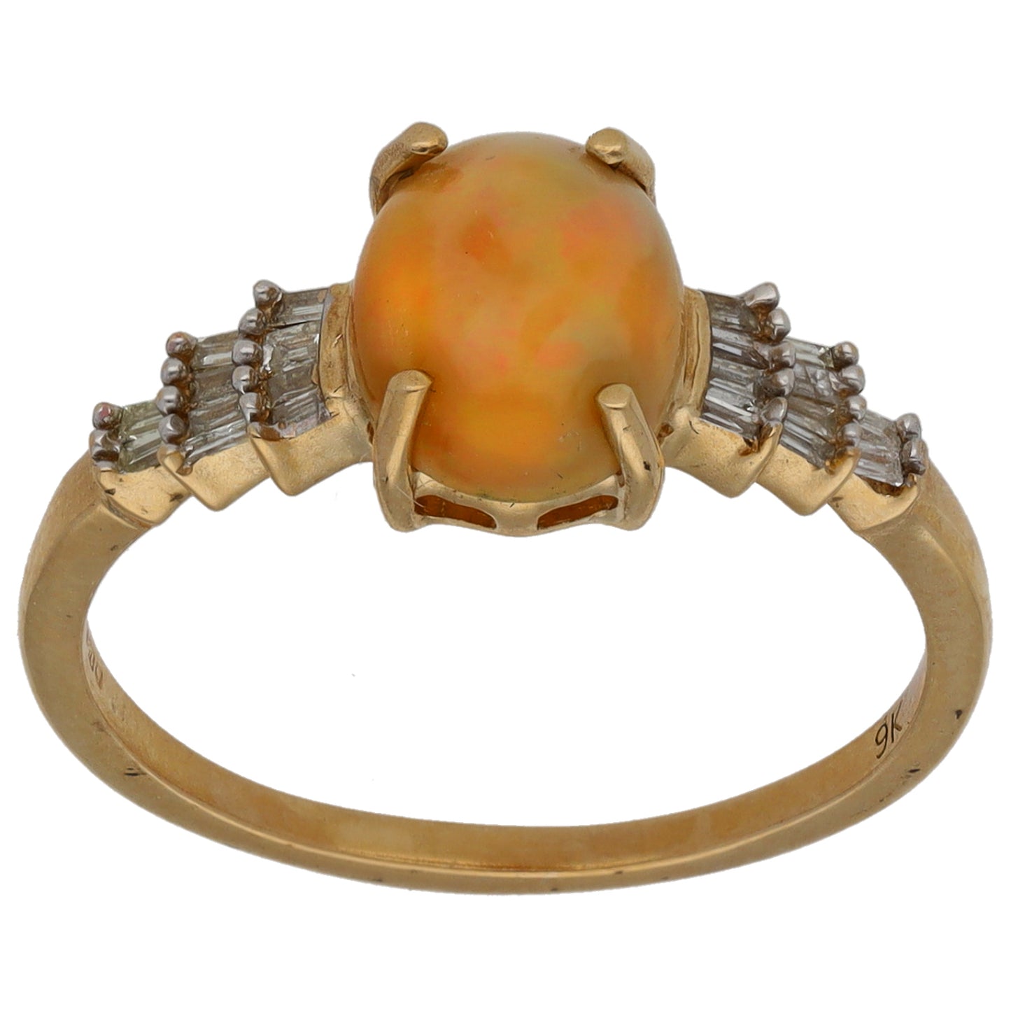 9ct Gold Opal & 0.20ct Diamond Dress/Cocktail Ring Size O