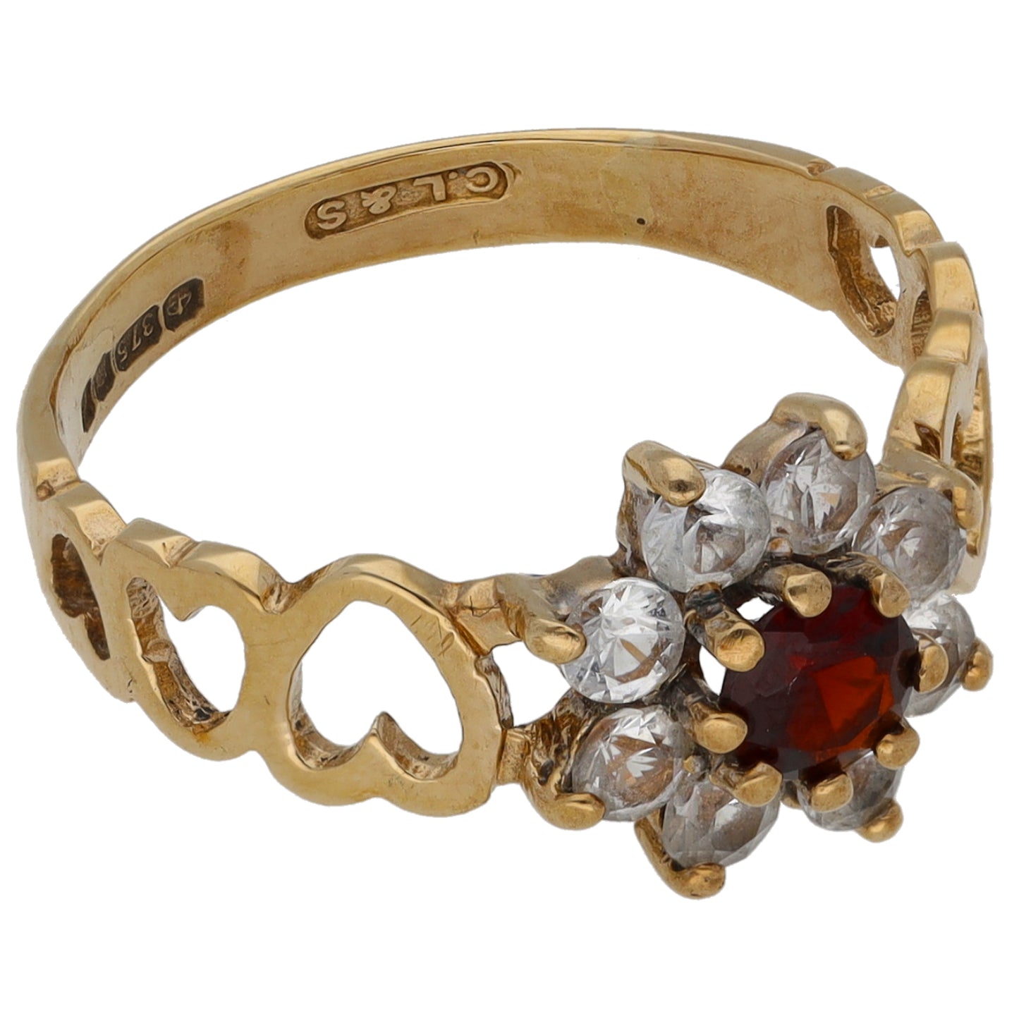 9ct Gold Garnet & Imitation Dress/Cocktail Ring Size N