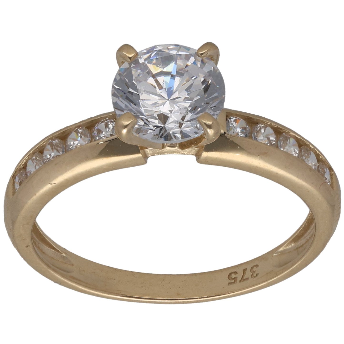 9ct Gold Cubic Zirconia Single Stone Ring With Accents Size L
