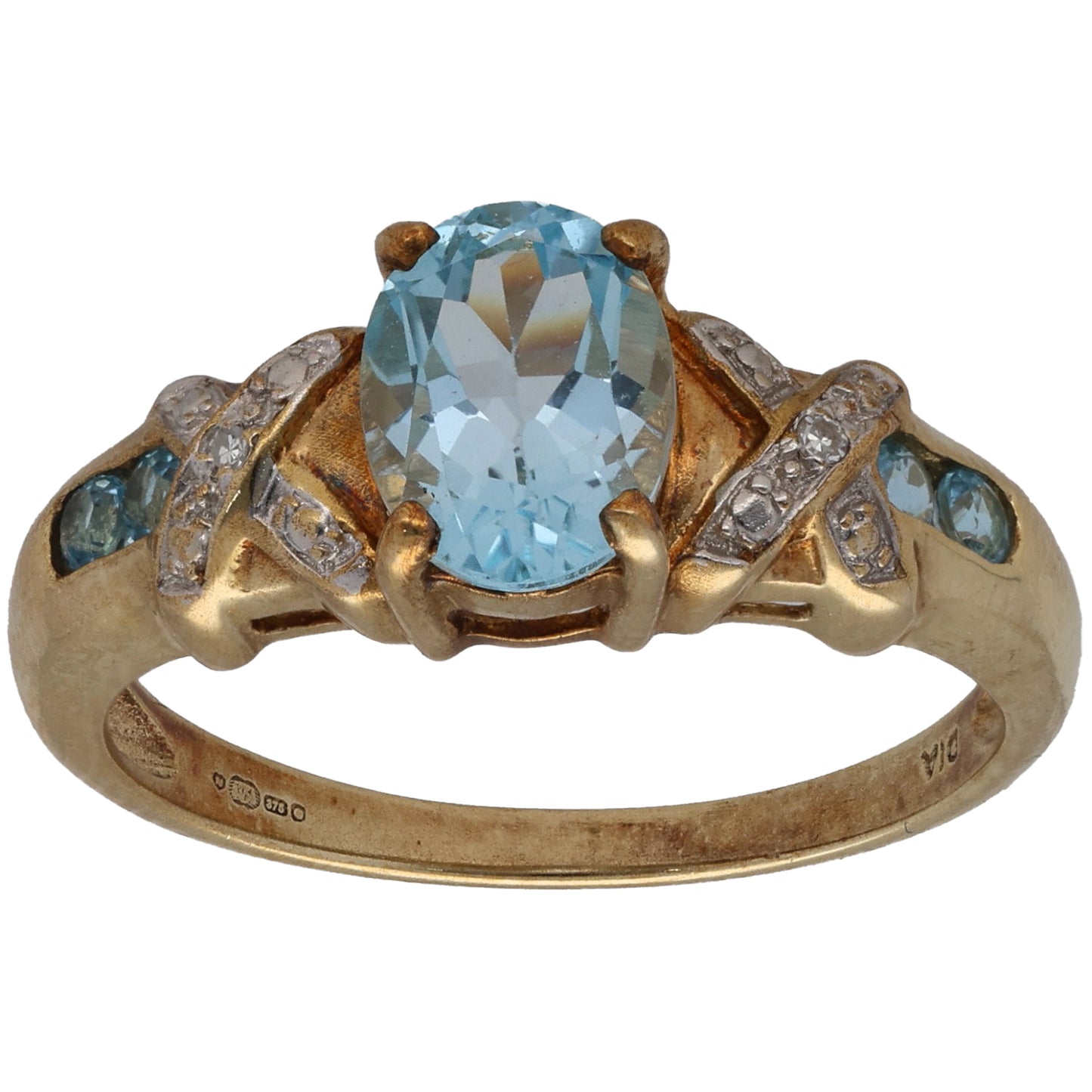 9ct Gold Topaz & 0.01ct Diamond Single Stone Ring With Accents Size O