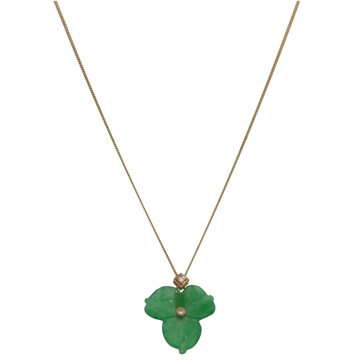 9ct Gold 0.06ct Diamond & Jade Dress/Cocktail Pendant With Chain