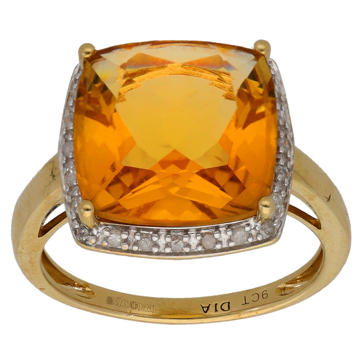 9ct Gold Citrine & 0.12ct Diamond Dress/Cocktail Ring Size M