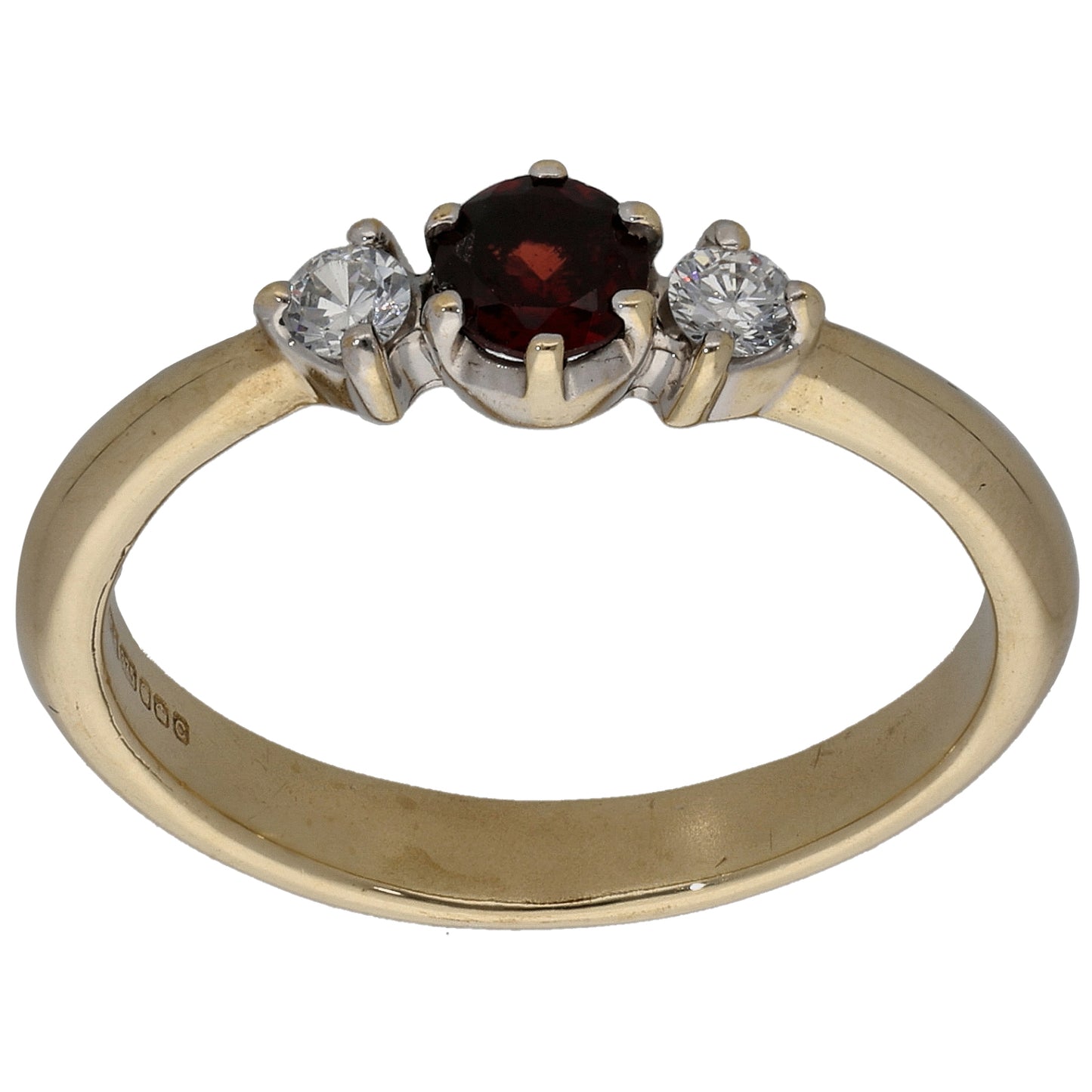 9ct Gold Garnet & Cubic Zirconia Trilogy Ring Size N