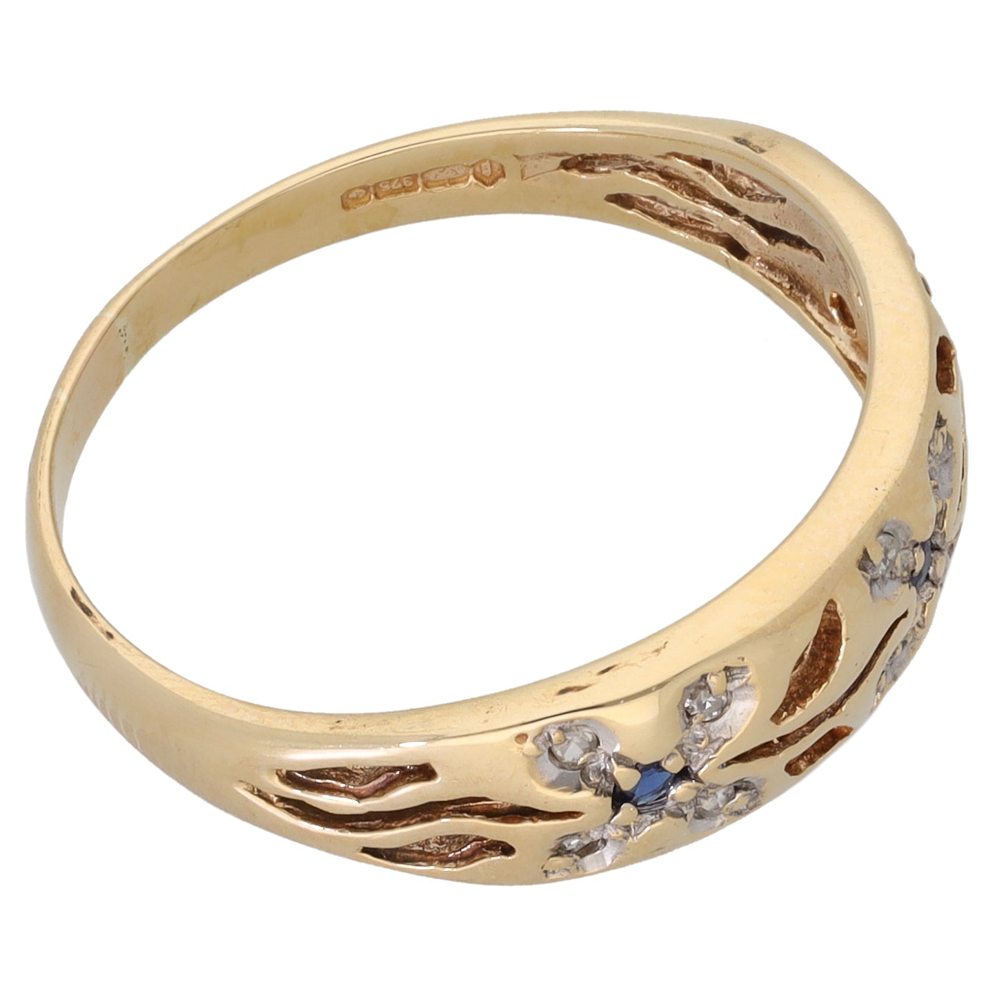 9ct Gold 0.05ct Diamond & Sapphire Dress/Cocktail Ring Size R