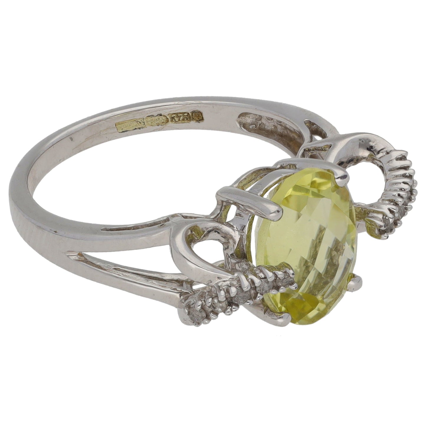 9ct White Gold Green Quartz & 0.05ct Diamond Dress/Cocktail Ring Size K