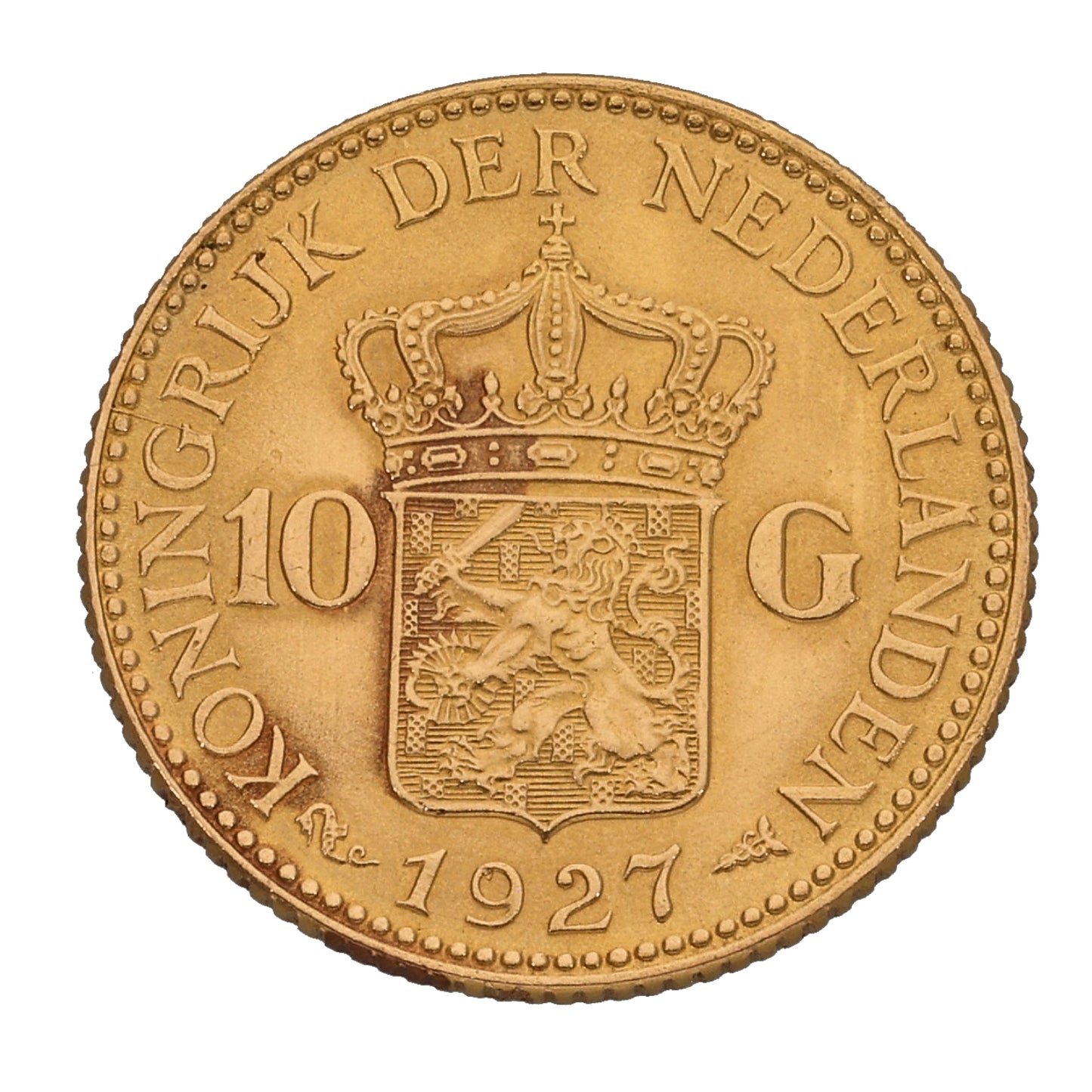 22ct Gold 10 Gulden Netherlands Coin 1927