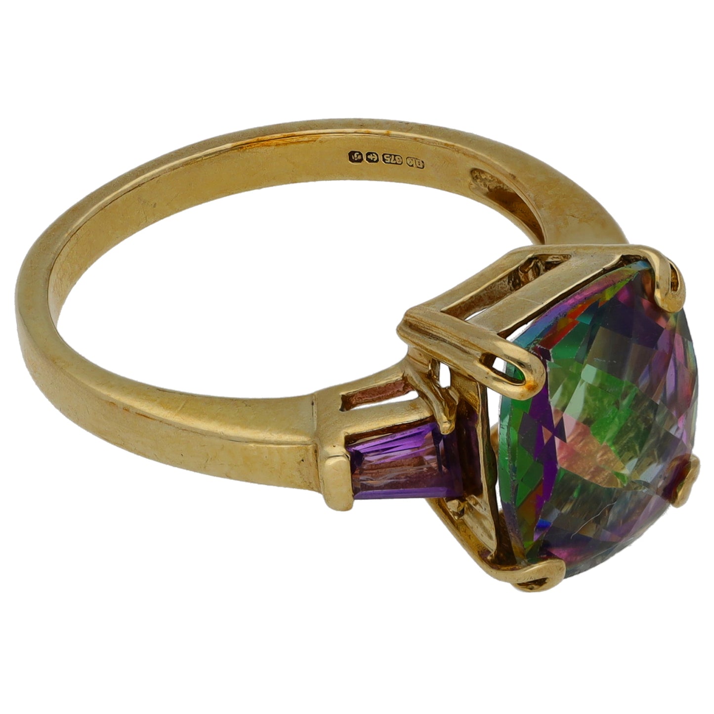 9ct Gold Coated Topaz & Amethyst Solitaire Ring Size N