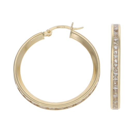 9ct Gold Cubic Zirconia Hoop Earrings