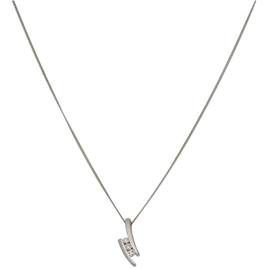 9ct White Gold Cubic Zirconia Dress/Cocktail Pendant With Chain