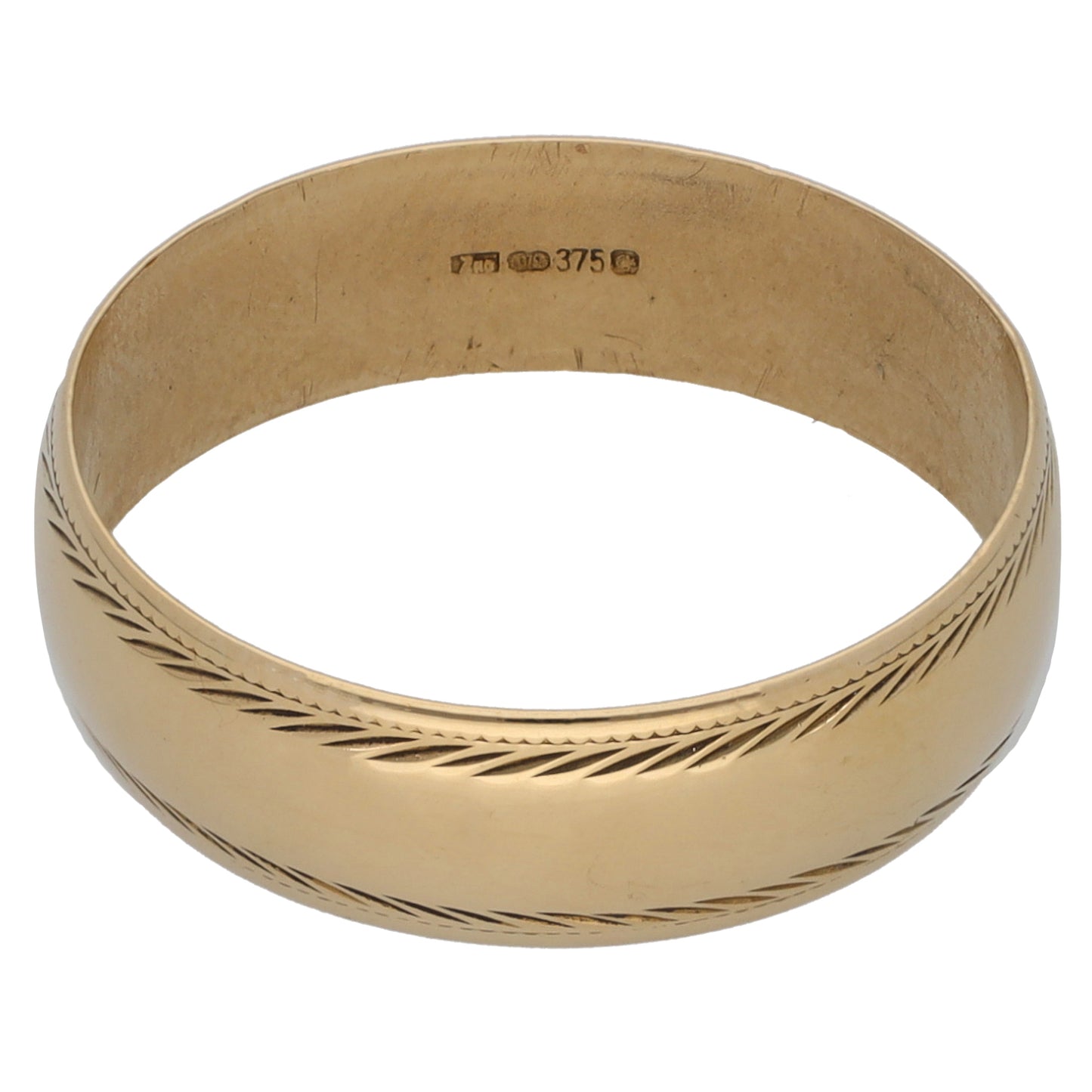 9ct Gold Patterned Wedding Ring Size R