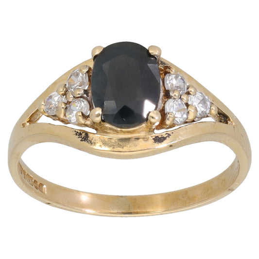 9ct Gold Sapphire & Cubic Zirconia Dress/Cocktail Ring Size K