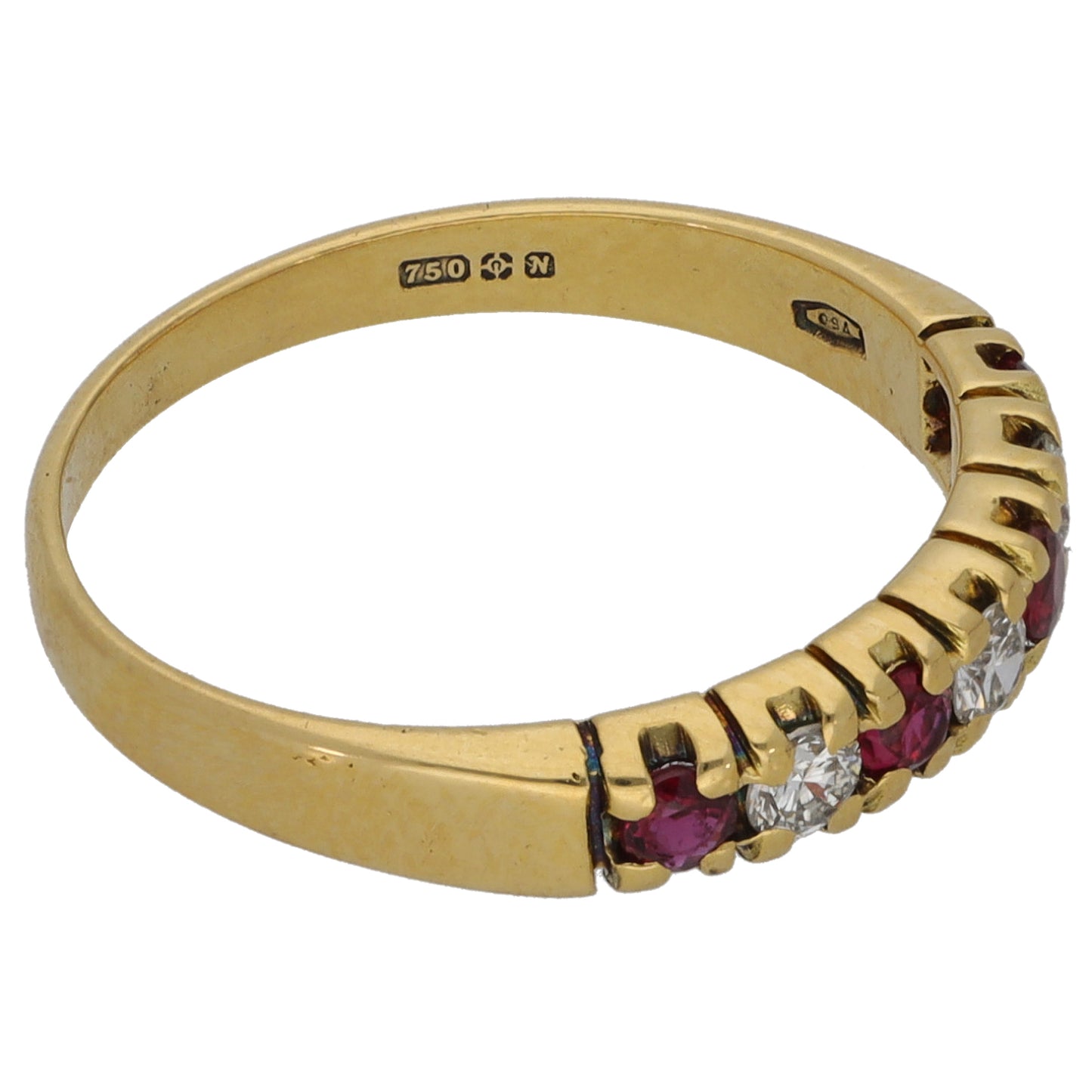 18ct Gold Ruby & 0.15ct Diamond Half Eternity Ring Size K