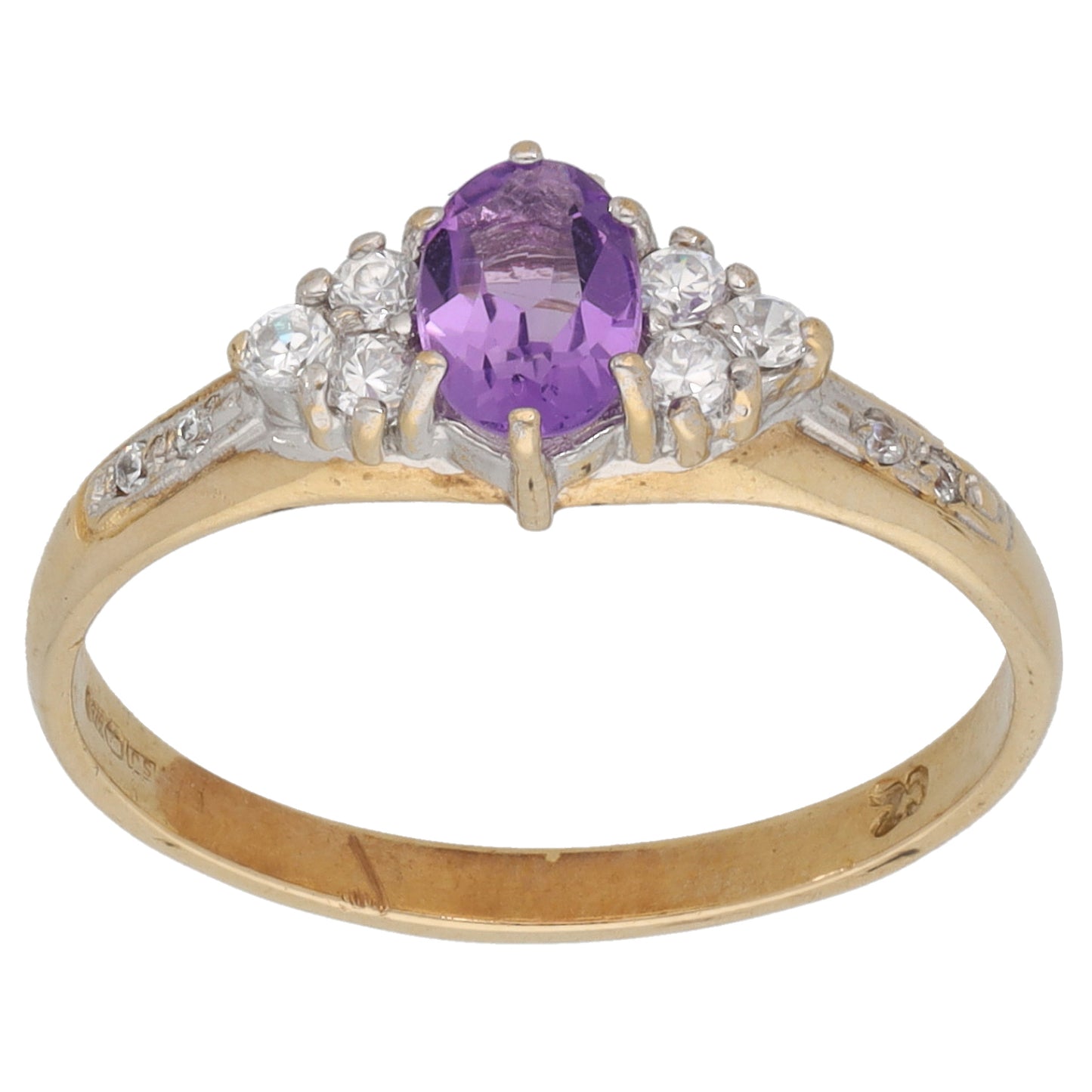 9ct Gold Amethyst & Cubic Zirconia Dress/Cocktail Ring Size O