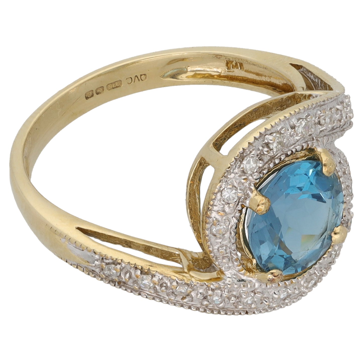 9ct Gold Topaz & 0.12ct Diamond Dress/Cocktail Ring Size L