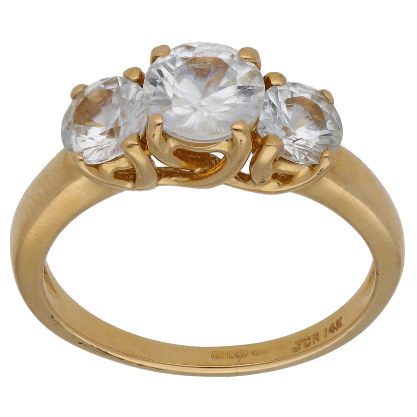 14ct Gold Cubic Zirconia Trilogy Ring Size P