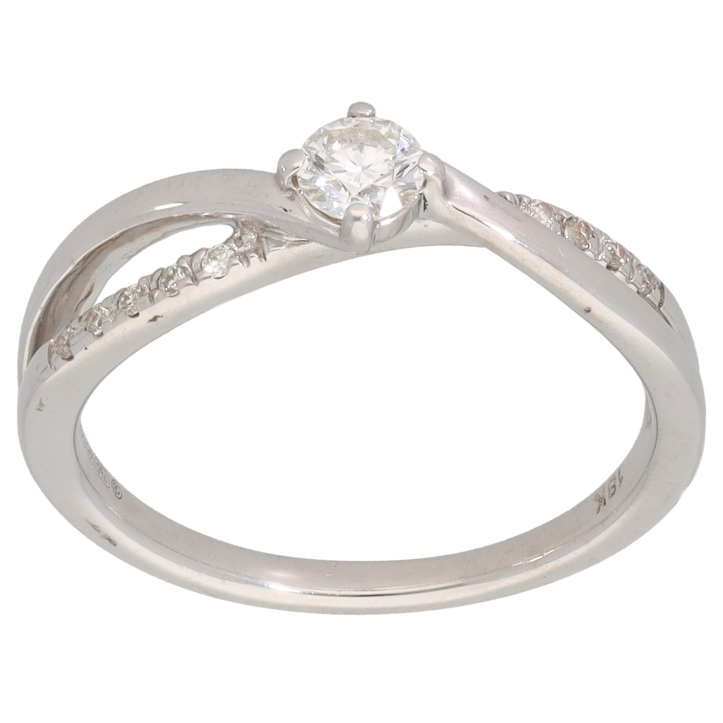 9ct White Gold 0.30ct Diamond Solitaire Ring With Accent Stones Size M