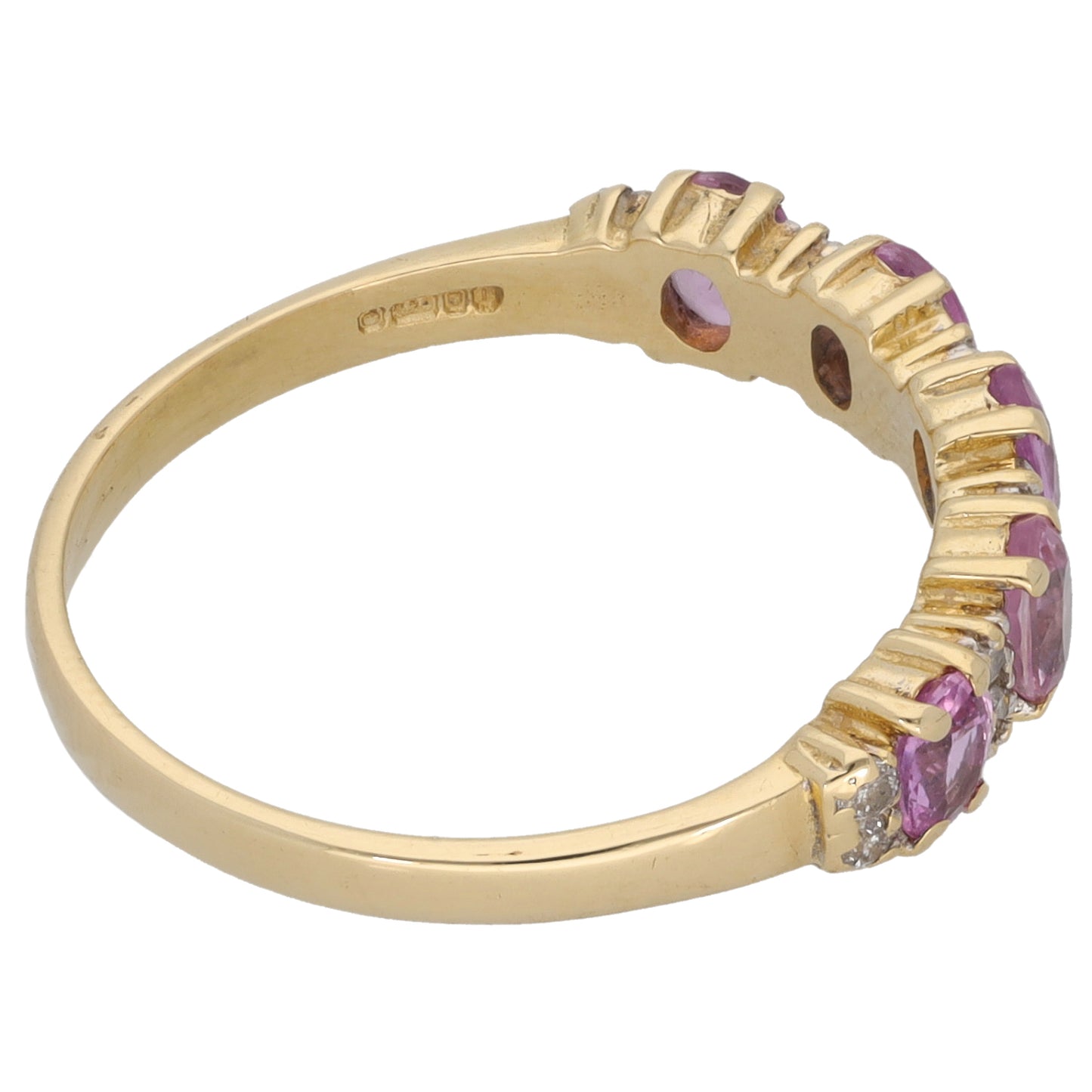 14ct Gold Sapphire & 0.06ct Diamond Half Eternity Ring Size P