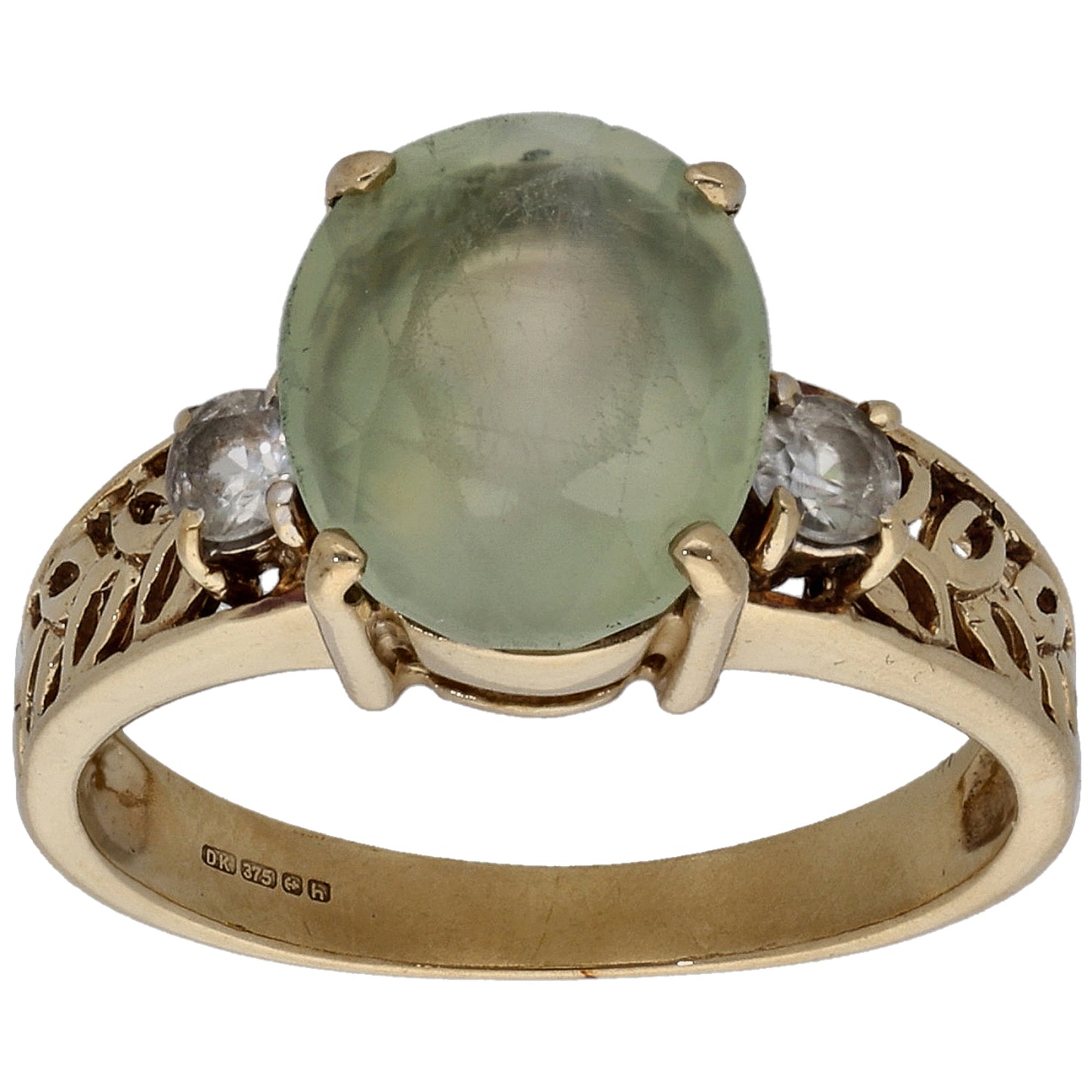 9ct Gold Prehnite & White Topaz Dress/Cocktail Ring Size N