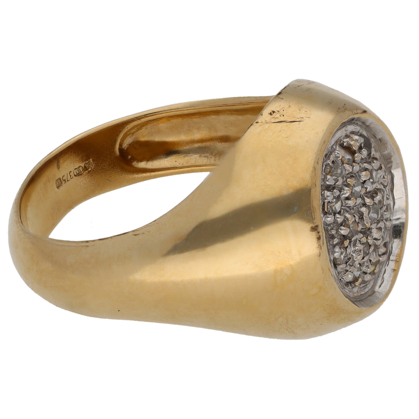 9ct Gold 0.25ct Diamond Plain Signet Ring Size S