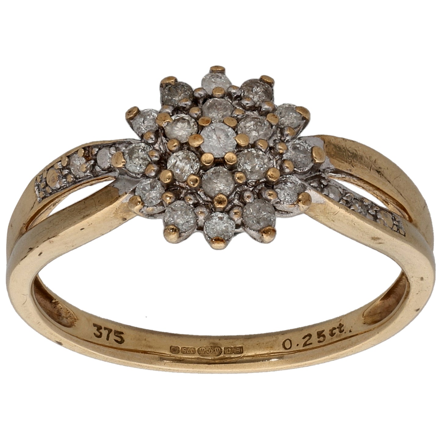 9ct Gold 0.25ct Diamond Cluster Ring Size N