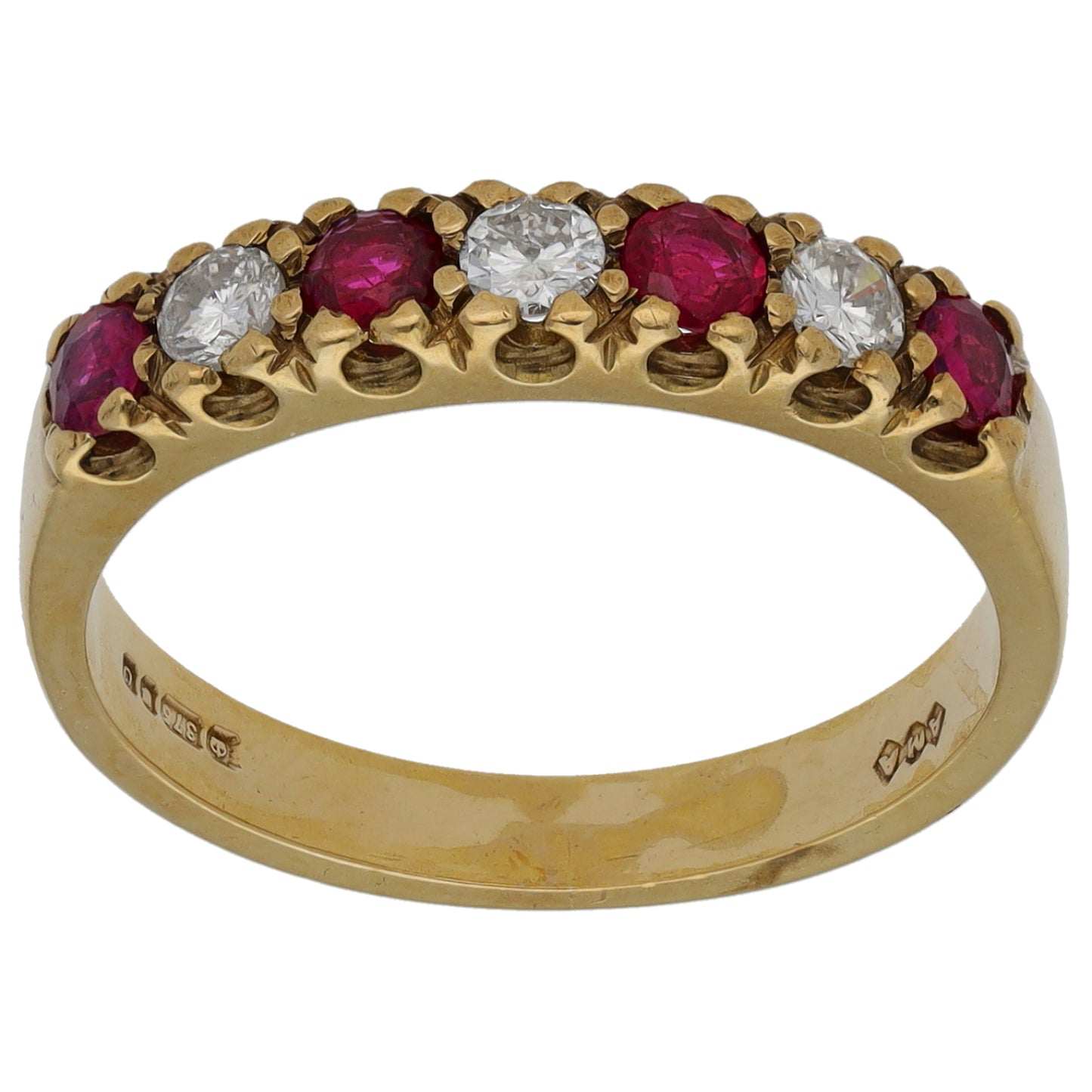 9ct Gold Ruby 0.15ct Diamond Half Eternity Ring Size L