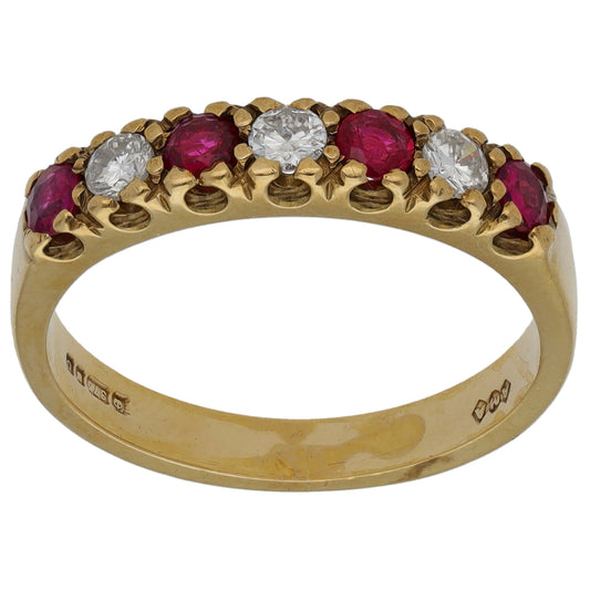 9ct Gold Ruby 0.15ct Diamond Half Eternity Ring Size L