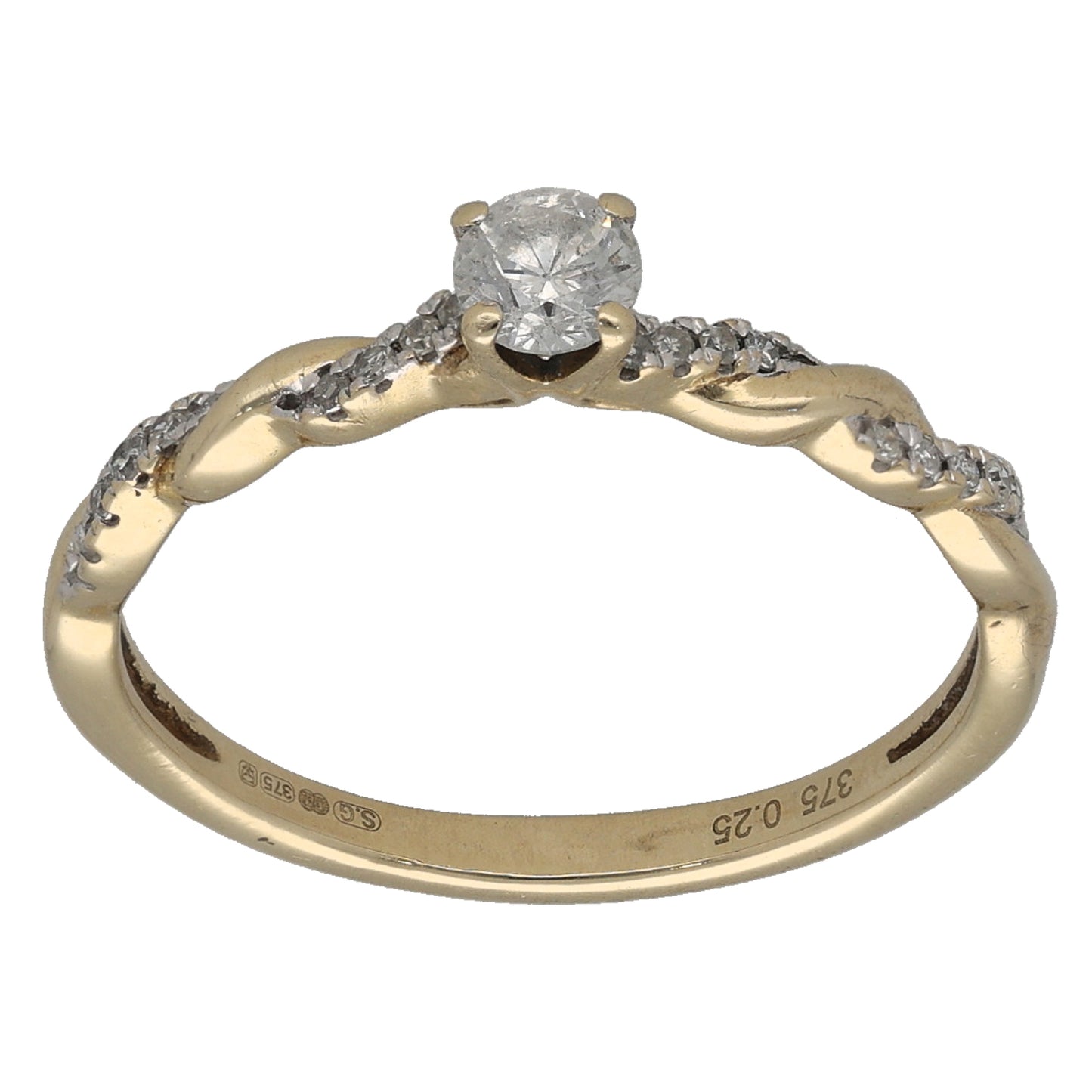 9ct Gold 0.25ct Diamond Solitaire Ring With Accent Stones Size N