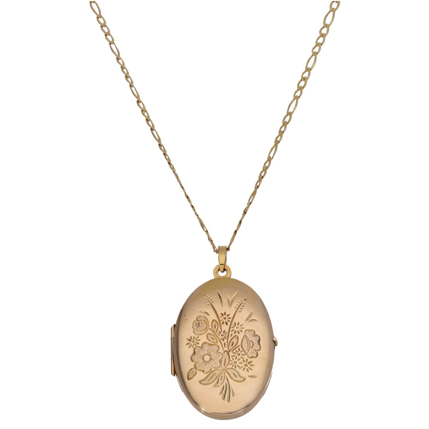 9ct Gold Patterned Locket Pendant With Chain