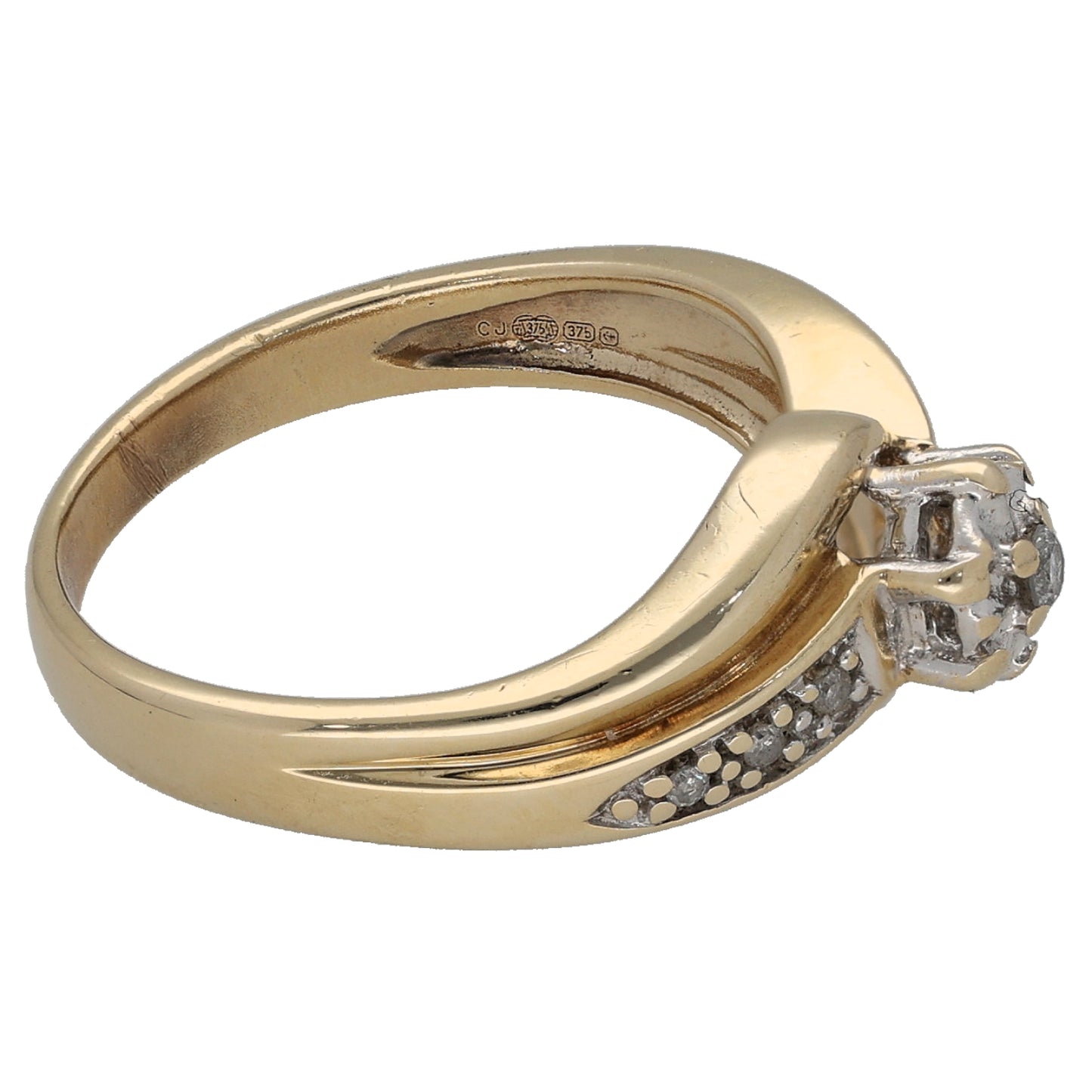 9ct Gold 0.09ct Diamond Solitaire Ring With Accent Stones Size K