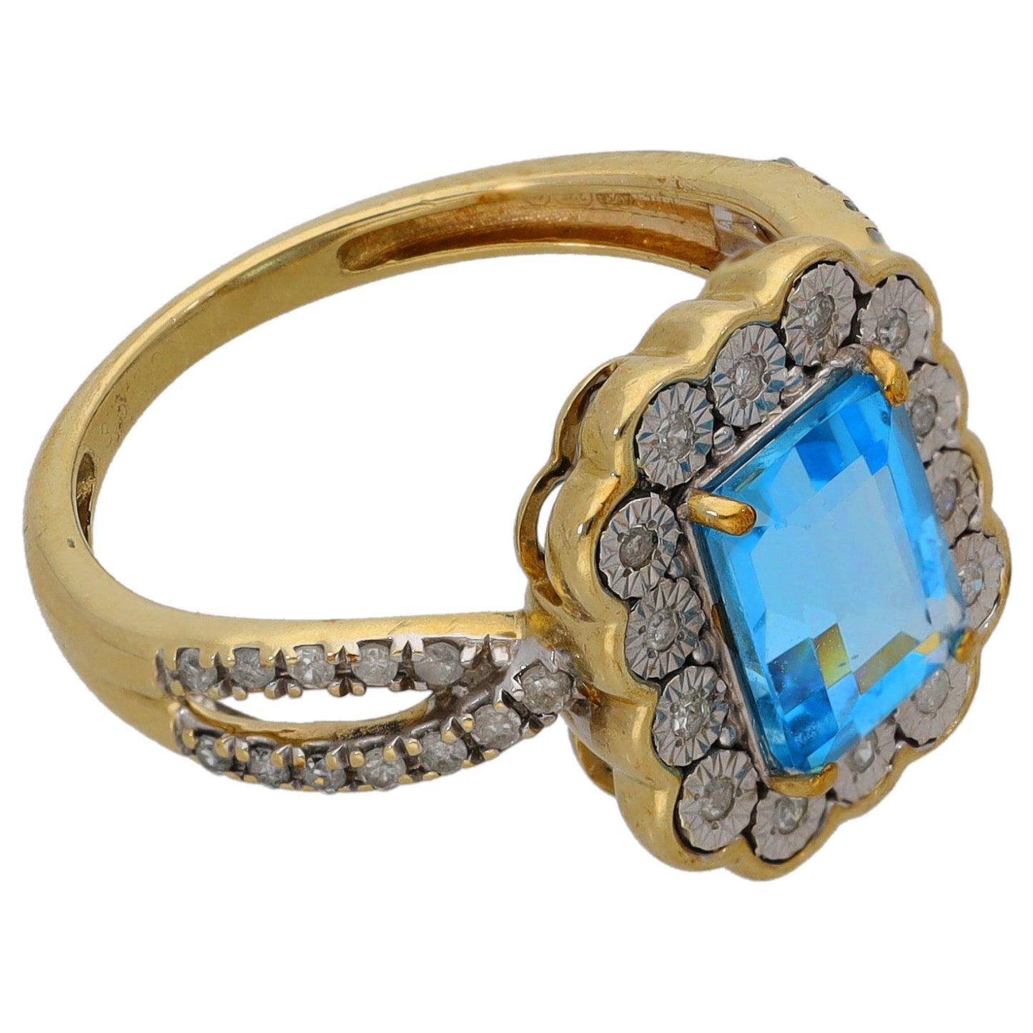 9ct Gold Topaz & 0.19ct Diamond Dress/Cocktail Ring Size M