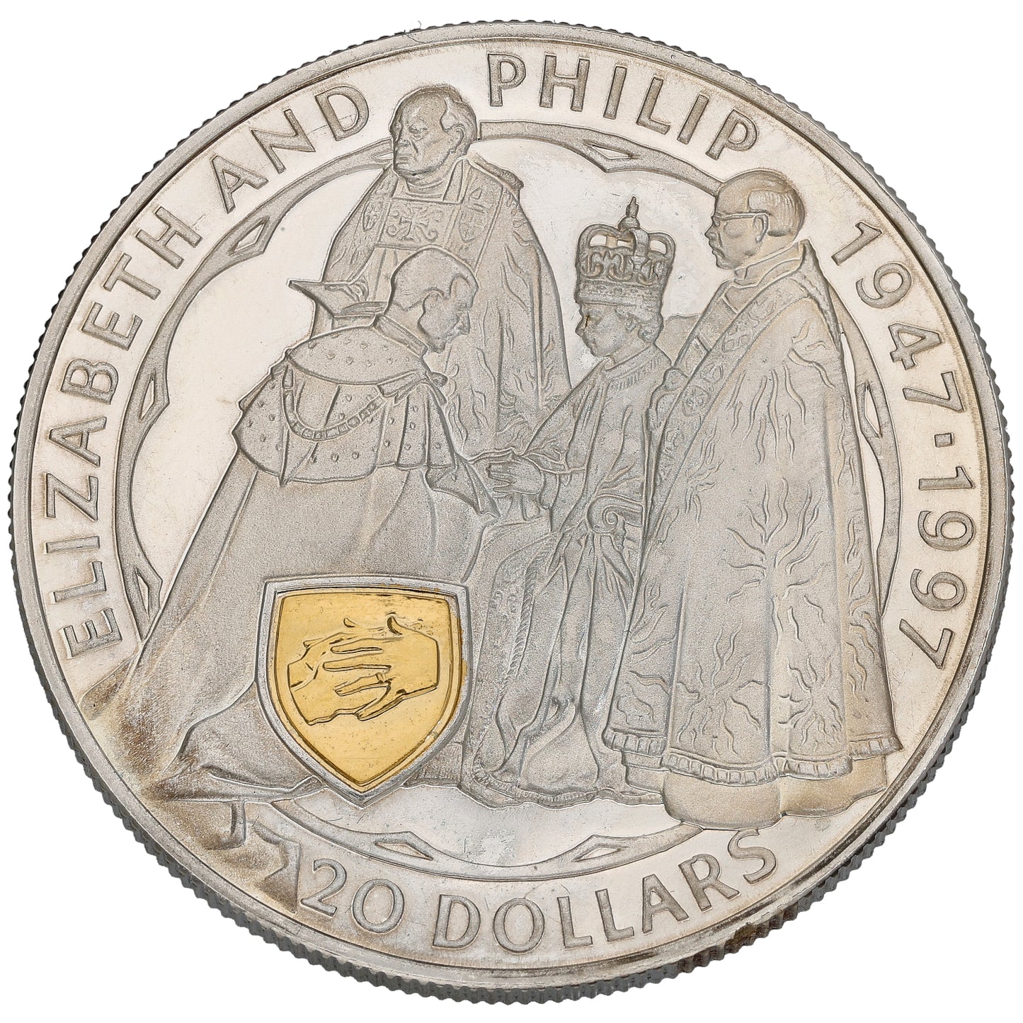 Sterling Silver Elizabeth & Phillip 50th Wedding Anniversary 20 Dollars Coin 1997