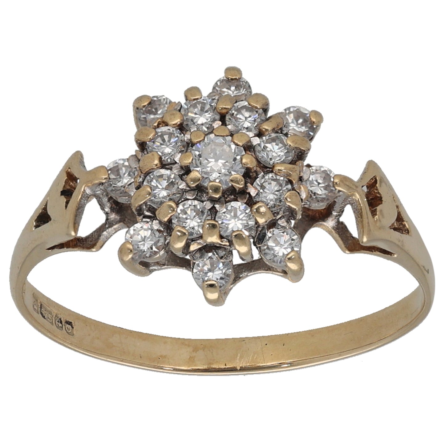 9ct Gold Cubic Zirconia Cluster Ring Size O