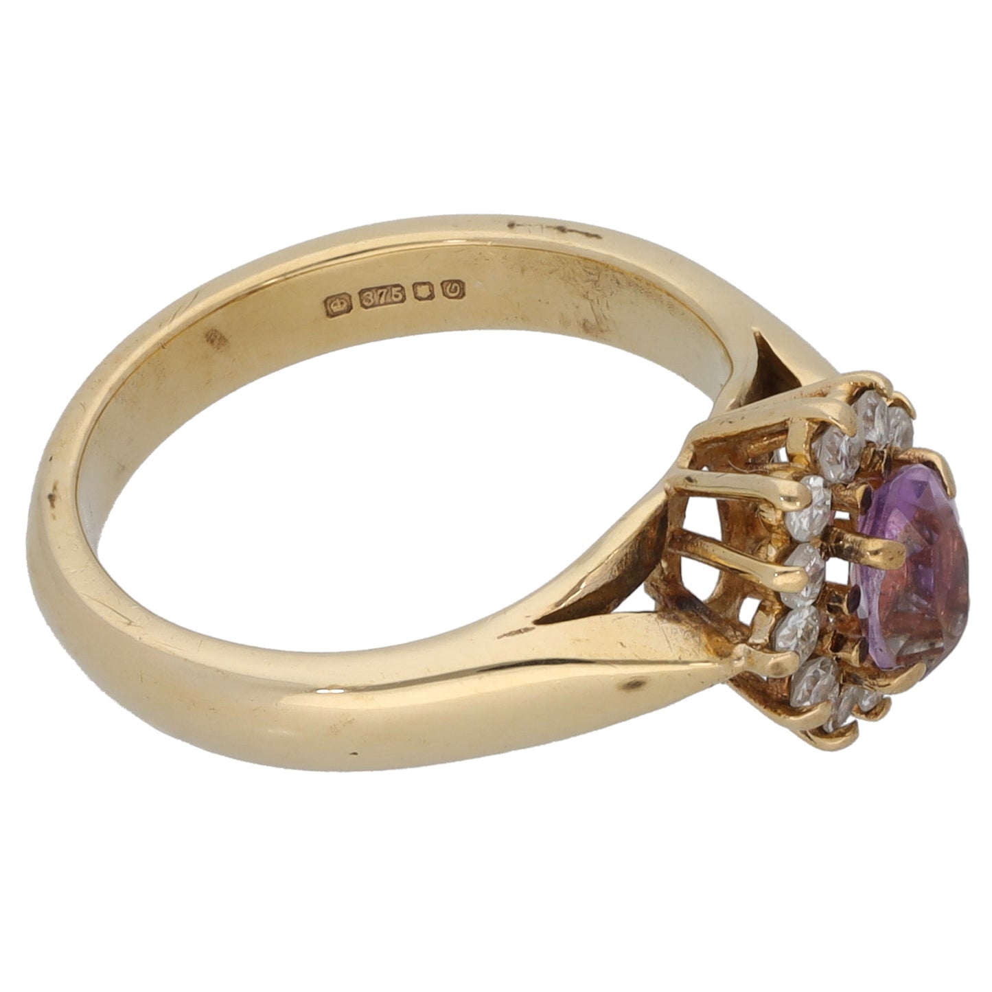 9ct Gold Amethyst & 0.12ct Diamond Cluster Ring Size L