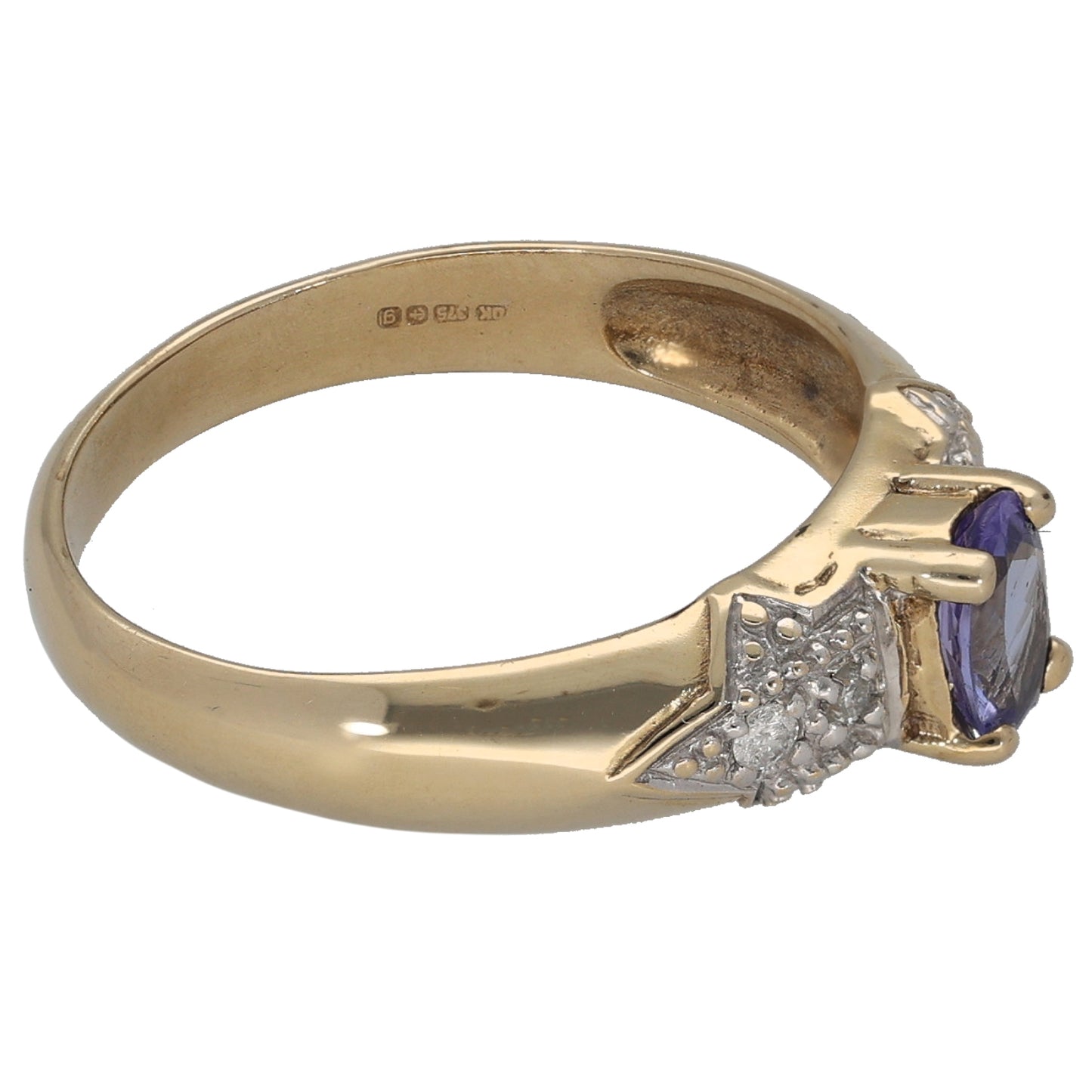 9ct Gold Tanzanite & 0.04ct Diamond Dress/Cocktail Ring Size N