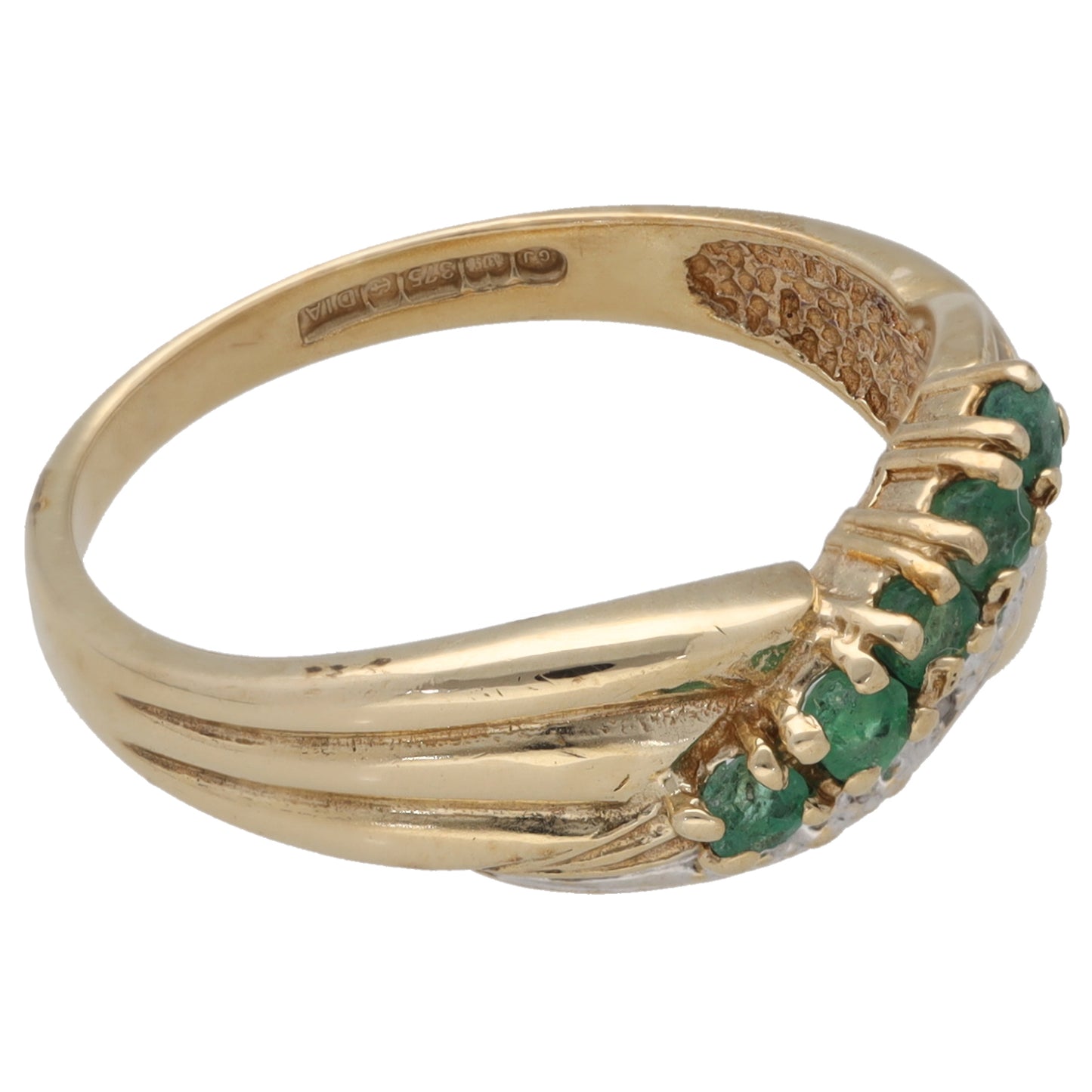 9ct Gold Emerald & 0.005ct Diamond Dress/Cocktail Ring Size M