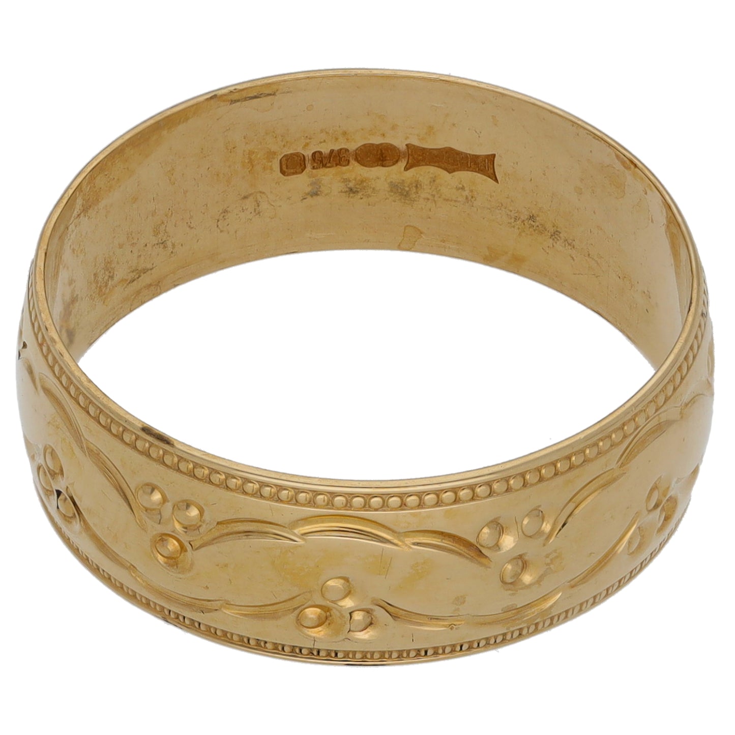 9ct Gold Patterned Wedding Ring Size Q