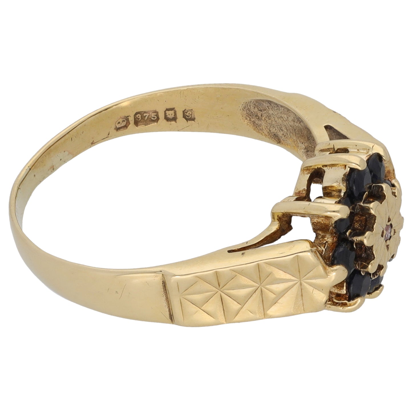 9ct Gold Sapphire & 0.005ct Diamond Dress/Cocktail Ring Size P