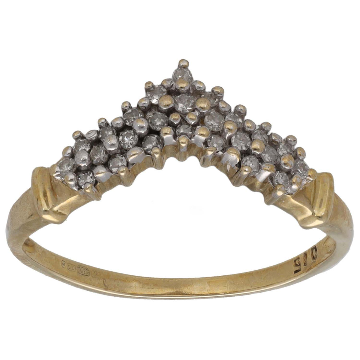 9ct Gold 0.25ct Diamond Wishbone Ring Size P