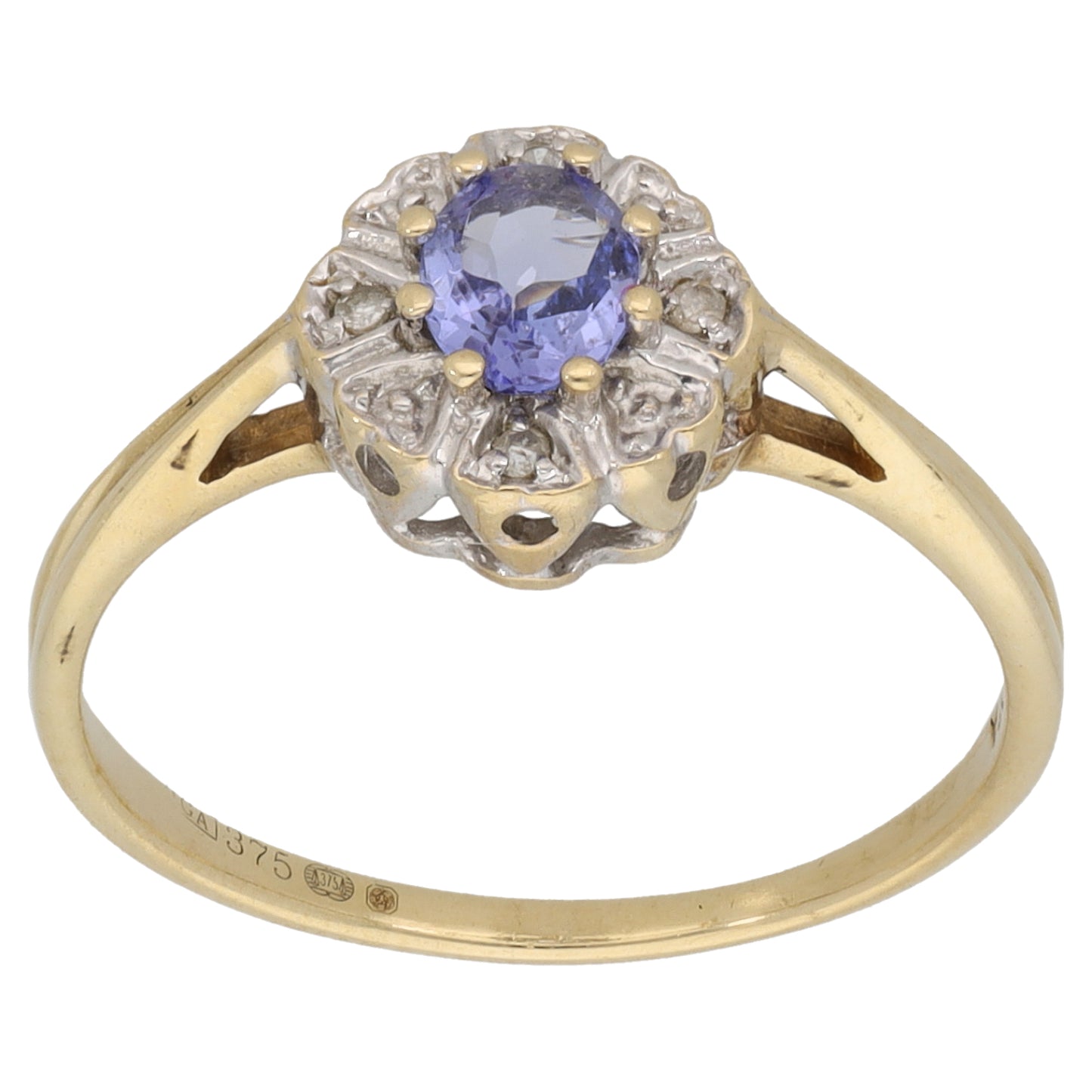 9ct Gold Sapphire & 0.02ct Diamond Dress/Cocktail Ring Size O