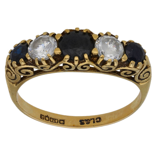 9ct Gold Sapphire & Cubic Zirconia Half Eternity Ring Size K