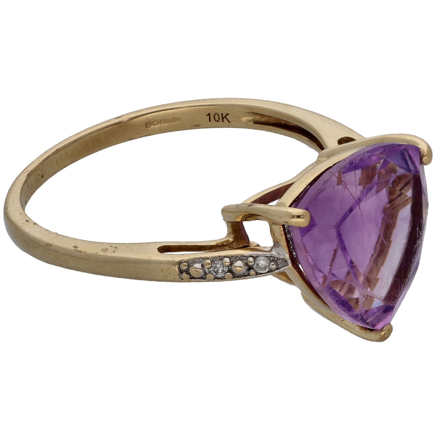 9ct Gold Amethyst & 0.02ct Diamond Single Stone Ring With Accents Size P