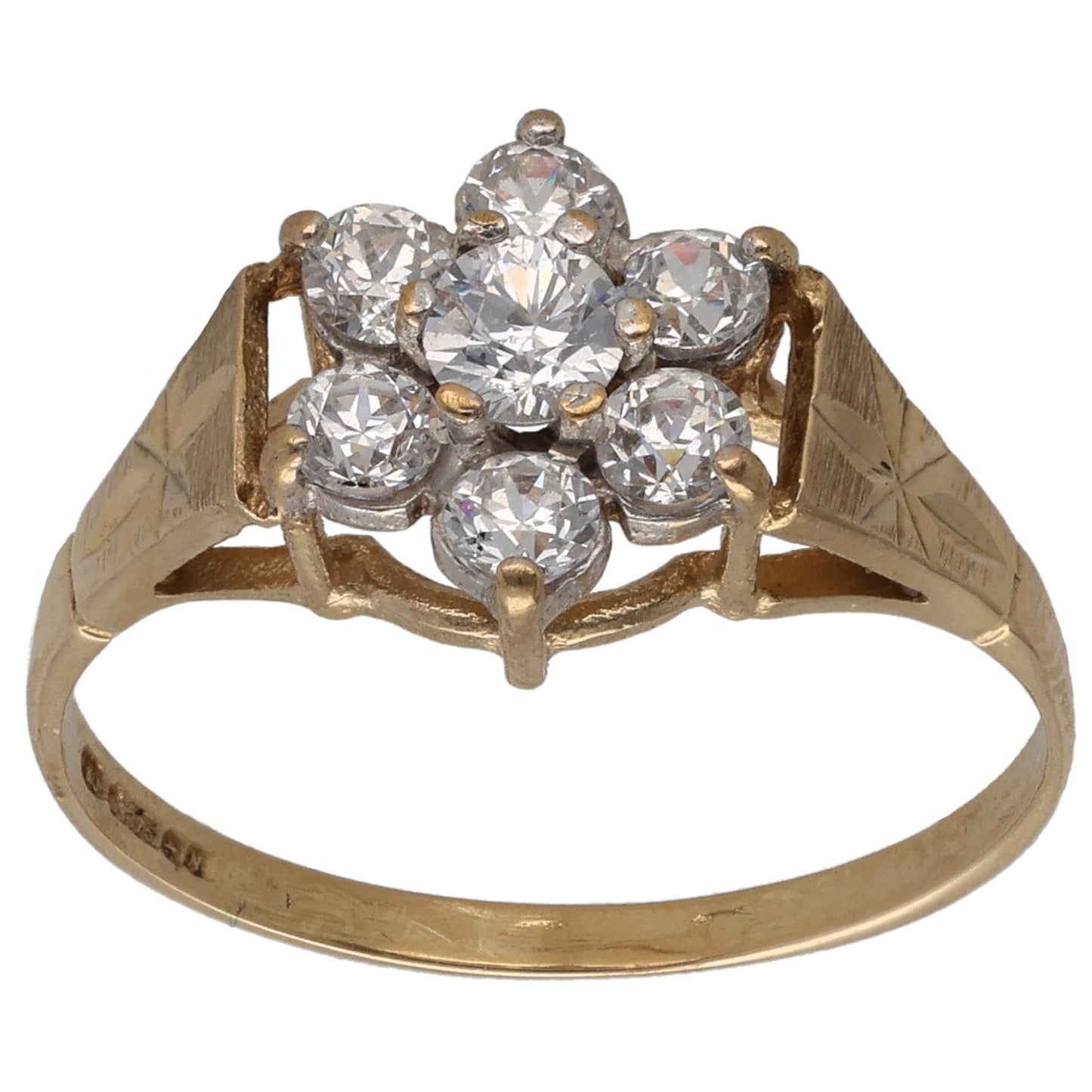 9ct Gold Cubic Zirconia Cluster Ring Size P