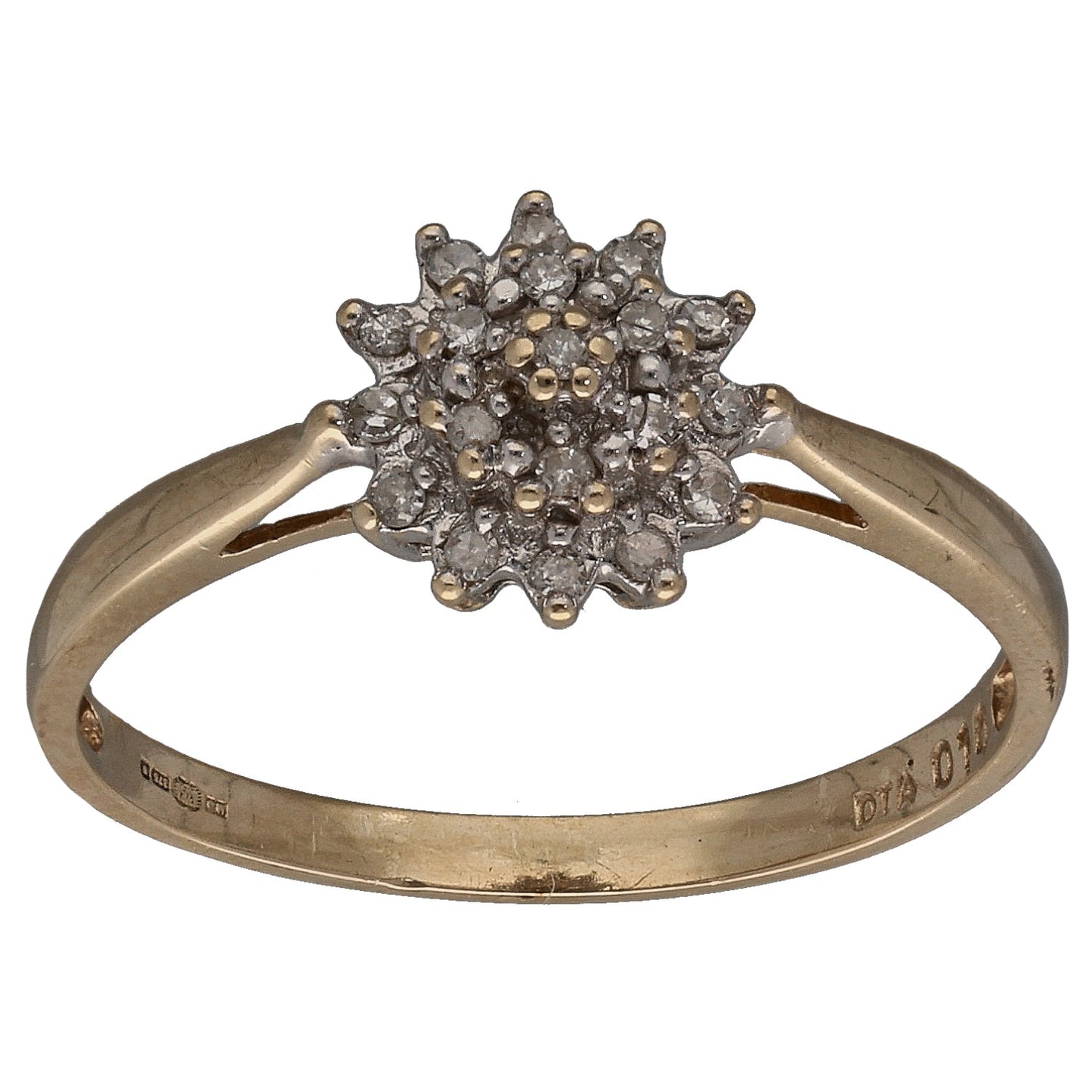 9ct Gold 0.10ct Diamond Cluster Ring Size O