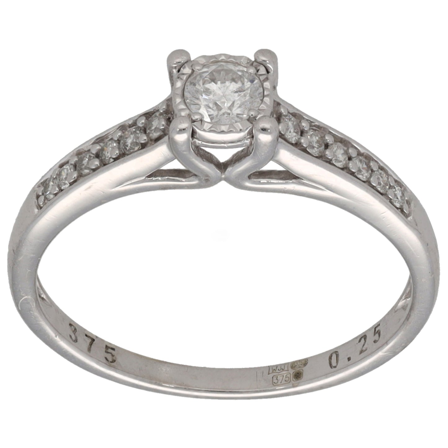 9ct White Gold 0.25ct Diamond Solitaire Ring With Accent Stones Size M
