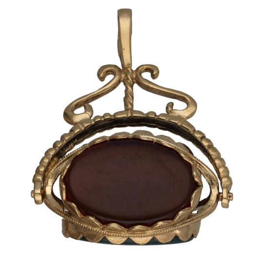 9ct Gold Onyx, Carnelian & Bloodstone Fob Pendant