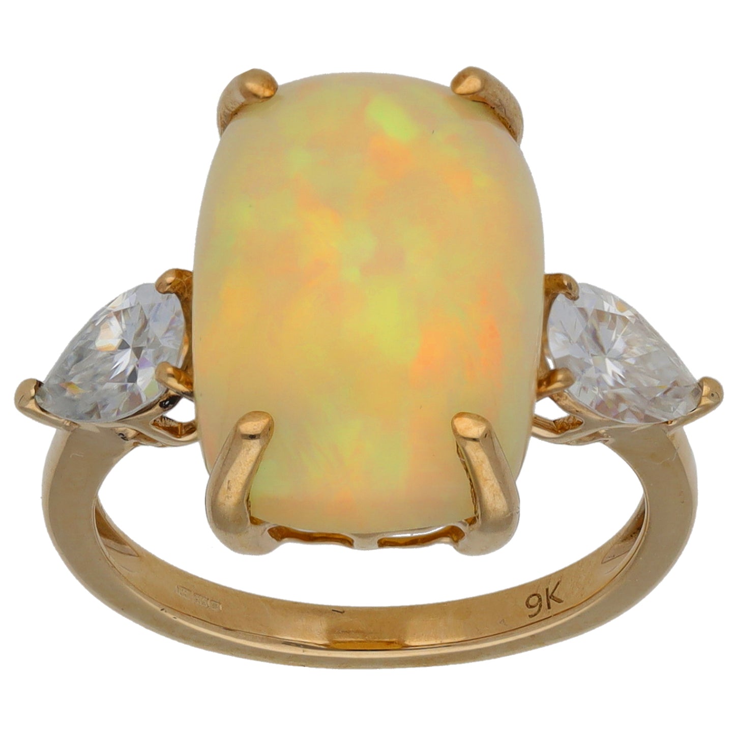 9ct Gold Opal & Imitation Gems Three Stone Ring Size K